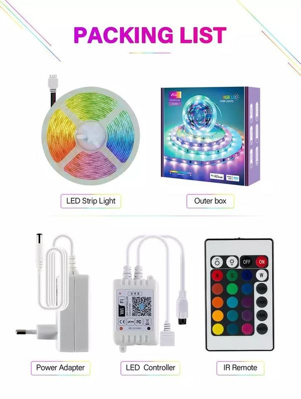 5M 12V 5050 주소형 RGB LED SMD 음악 색상 변경 원격 앱 제어 유연 스마트