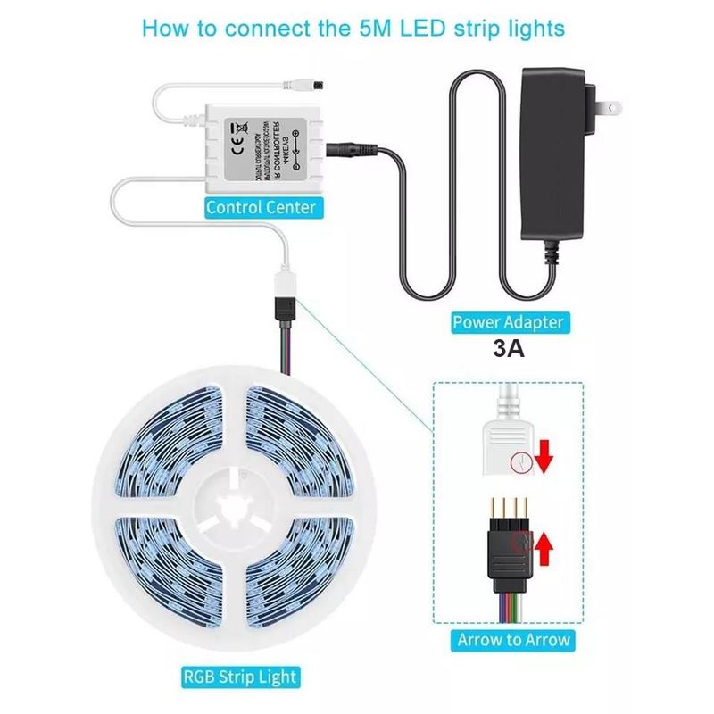 5M 12V 5050 주소형 RGB LED SMD 음악 색상 변경 원격 앱 제어 유연 스마트