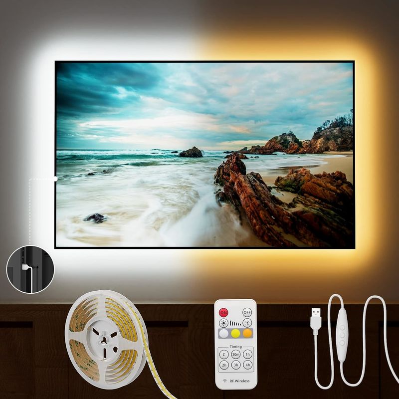COB LED 스트립 라이트 CCT 튜닝 가능 560LED CRI90 2m 디밍 가능 2700K-6500K 24V LED 테이프 라이트 키트