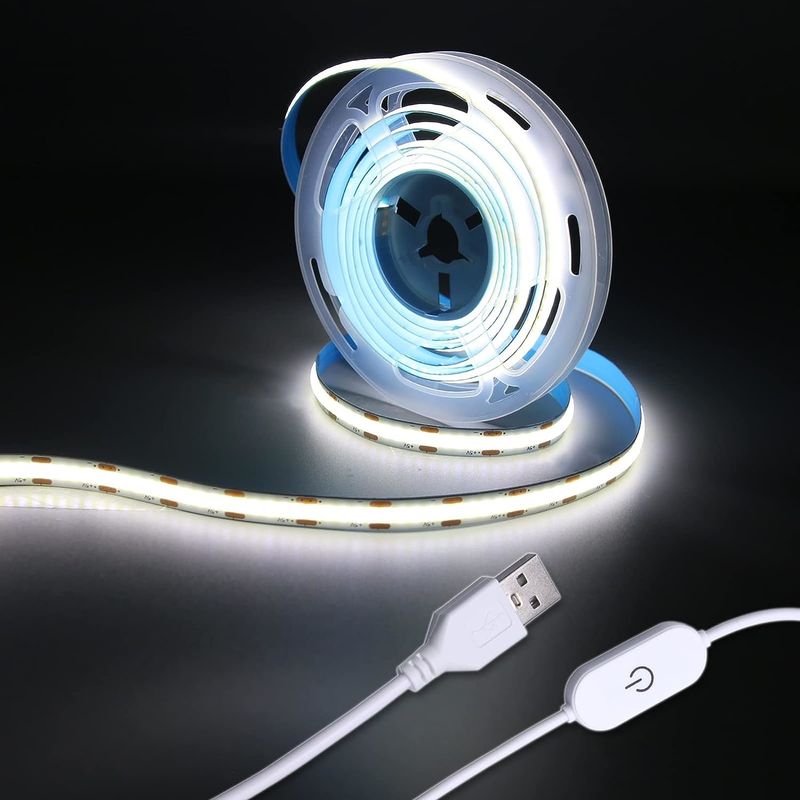 홍콩톱 COB LED 스트립 라이트 5V USB 6.56ft/2m 640LED 터치 스텝리스 디메이블 6000K 화이트 13W