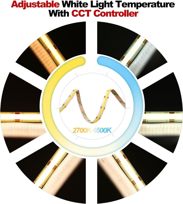 560LED COB LED 스트립 90 CRI CCT 플렉서블 COB 3M 어댑터와 미니 RF 컨트롤러