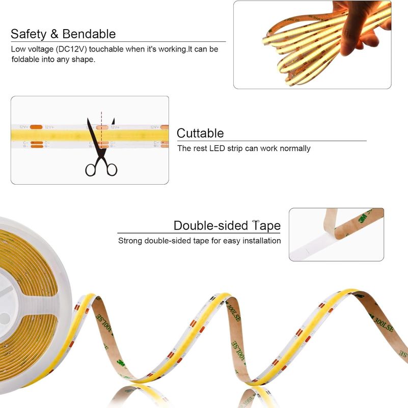 560LED COB LED 스트립 90 CRI CCT 플렉서블 COB 3M 어댑터와 미니 RF 컨트롤러