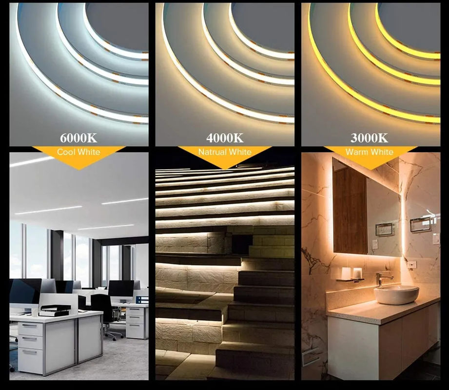 뜨거운 판매 480LEDs 12W/M Dimmable IP20 90Ra COB LED 스트립 12V/24V 입력 전압