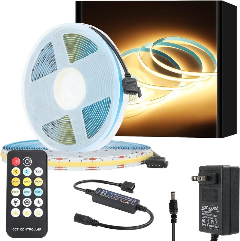 COB LED 스트립 라이트 CCT (2700K-6500K 튜닝 가능) 2M 560LEDs/m CRI90 LED 테이프 라이트 키트