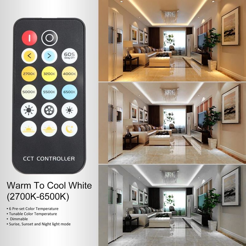 COB LED 스트립 라이트 CCT (2700K-6500K 튜닝 가능) 2M 560LEDs/m CRI90 LED 테이프 라이트 키트