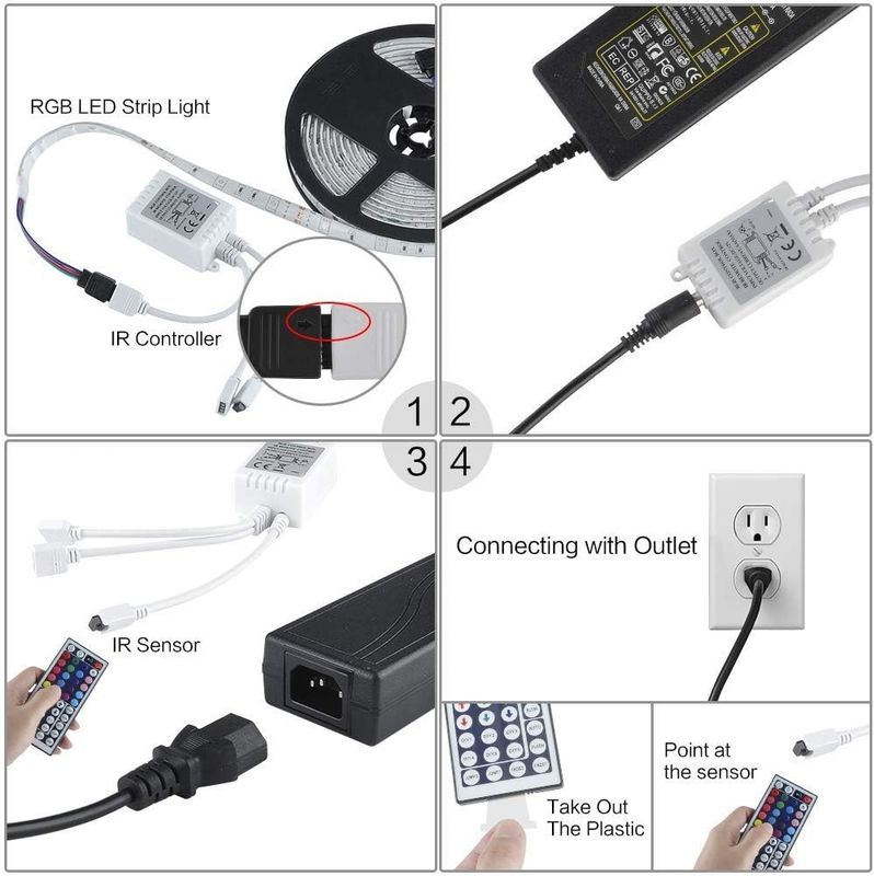 120도 빔 앵글 RGB LED 스트립 5M SMD5050 24 키 IR 컨트롤러 디머블 스트립