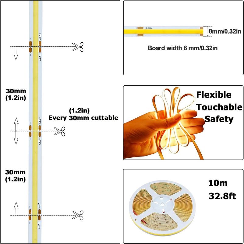 실내 외관 장식 COB LED 스트립 라이트 고 CRI 280 320/480 원격 제어