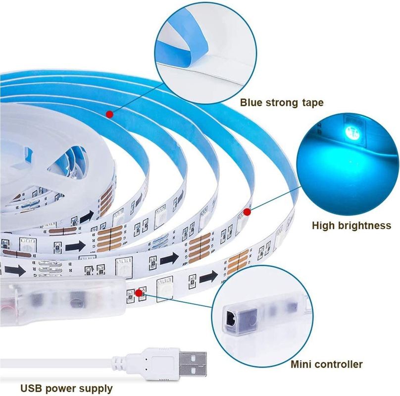 장식용 스마트 LED 스트립 12V 5V USB 제어 음악 동기화 및 RGB 색상 온도