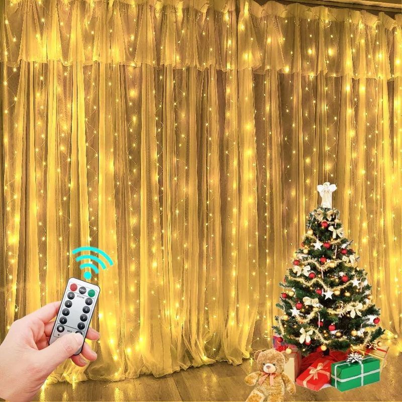 침실 장식용 3500K 따뜻한 흰색 LED 커튼 라이트 3x2.4m 240d USB 전원 모드