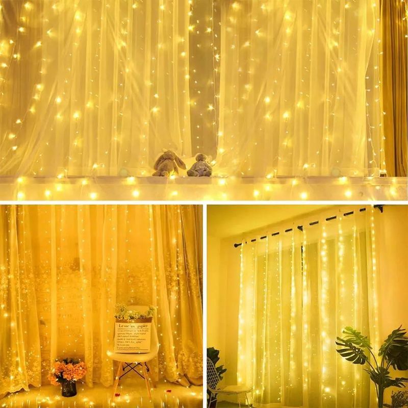 침실 장식용 3500K 따뜻한 흰색 LED 커튼 라이트 3x2.4m 240d USB 전원 모드