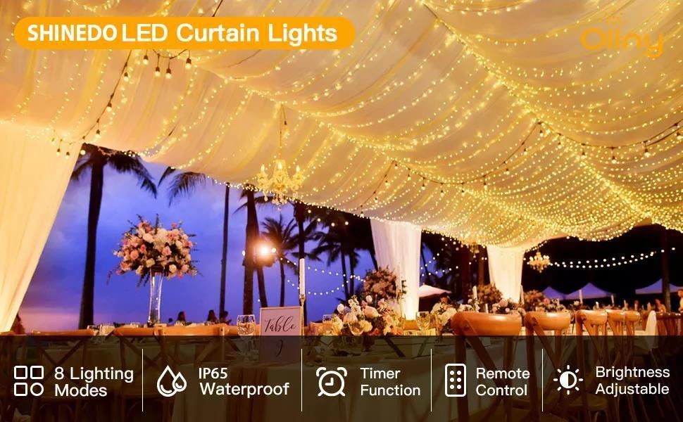 침실 장식용 3500K 따뜻한 흰색 LED 커튼 라이트 3x2.4m 240d USB 전원 모드