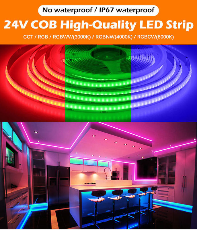 LED 테이프 5m/lot Smd 320 384 840 leds/m 방수 유연한 Cob LED 스트립 Dc 24v Ra90 RGBCCT 3000k 4000k 6000k