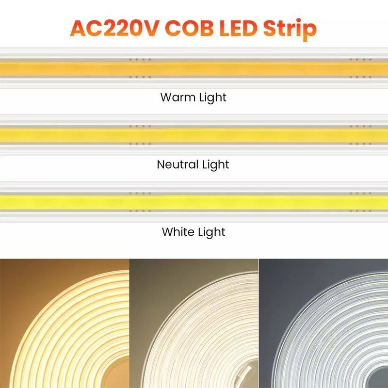 220v 280LEDs / m 흰색 / 따뜻한 흰색 / 중립 흰색 COB LED 스트립 CE RoHS 100m 50m 고전압