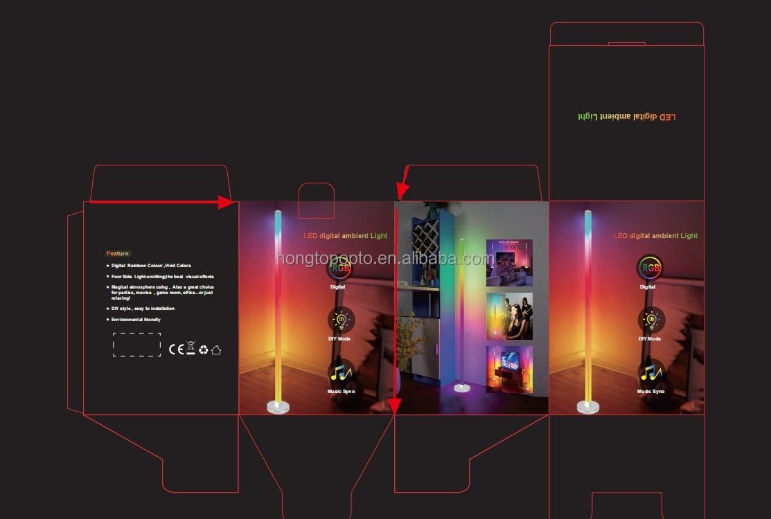 35*35*450mm RGB 다채로운 원격 제어 LED 바닥 램프 침실 주변 조명