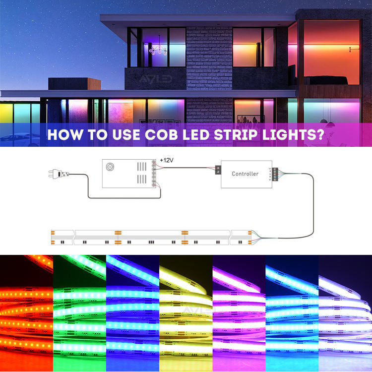 8mm 576leds RGB COB LED 스트립 12v 24V IP20 스마트 스트립 조명