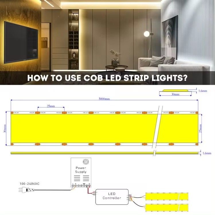 24v 30mm 플렉서블 COB LED 스트립 라이트 슈퍼 와이드 5 줄 1600LED와 CRI Ra 90