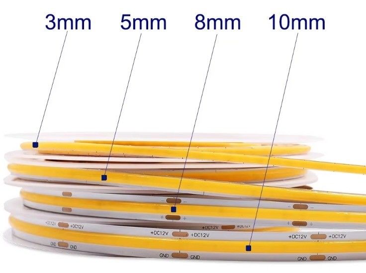DC 12V 24V 5V 융통성 조명을 위한 3mm 단추 없는 COB LED 스트립 라이트